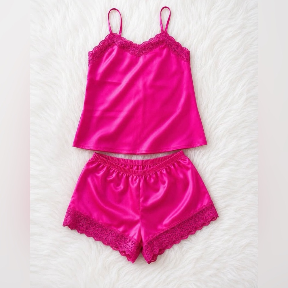 Tezenis Hot Pink Satin & Lace Pyjama Set (2-Piece) 🌸